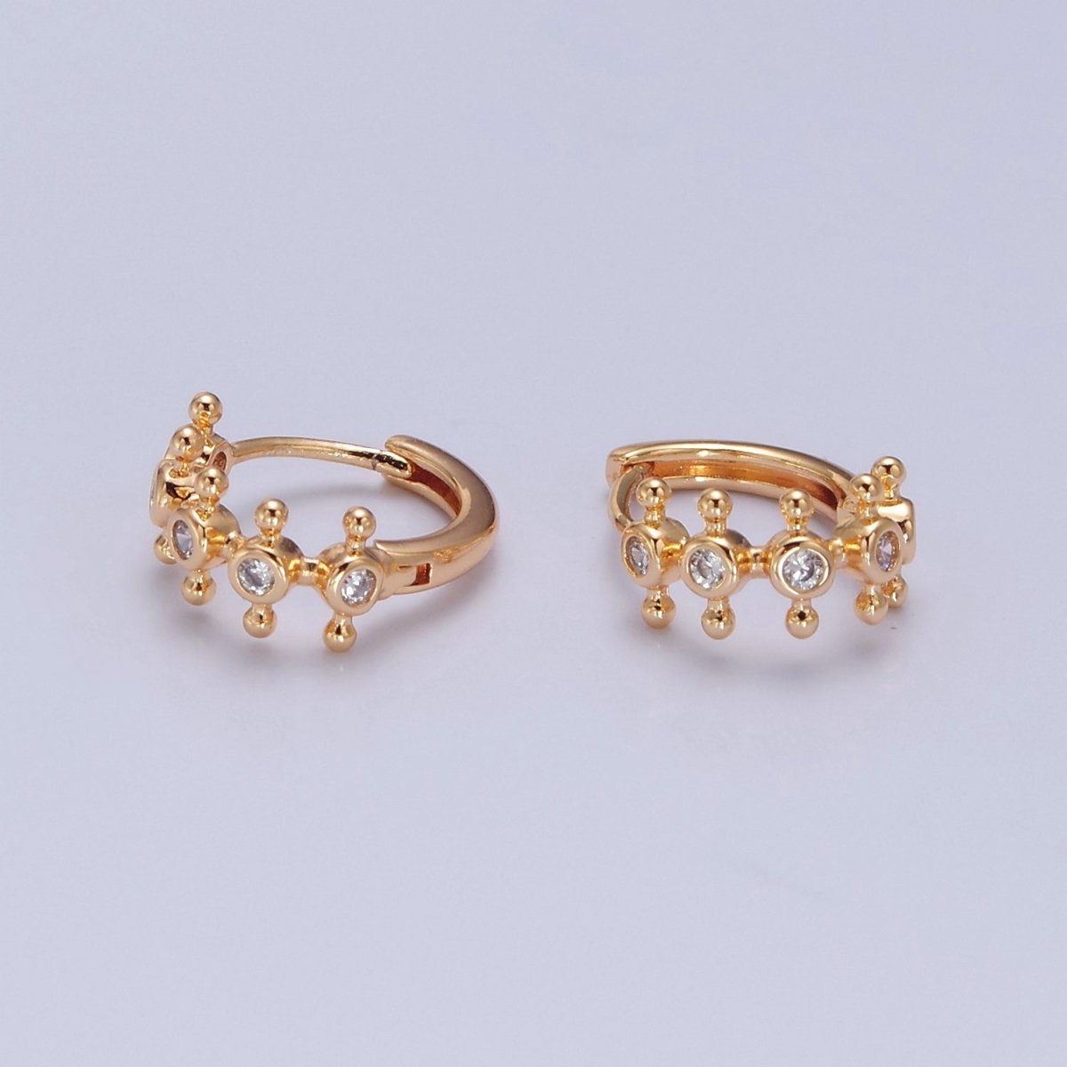 16K Gold Filled Round Bezel Cut Huggie Earring T-438 - DLUXCA