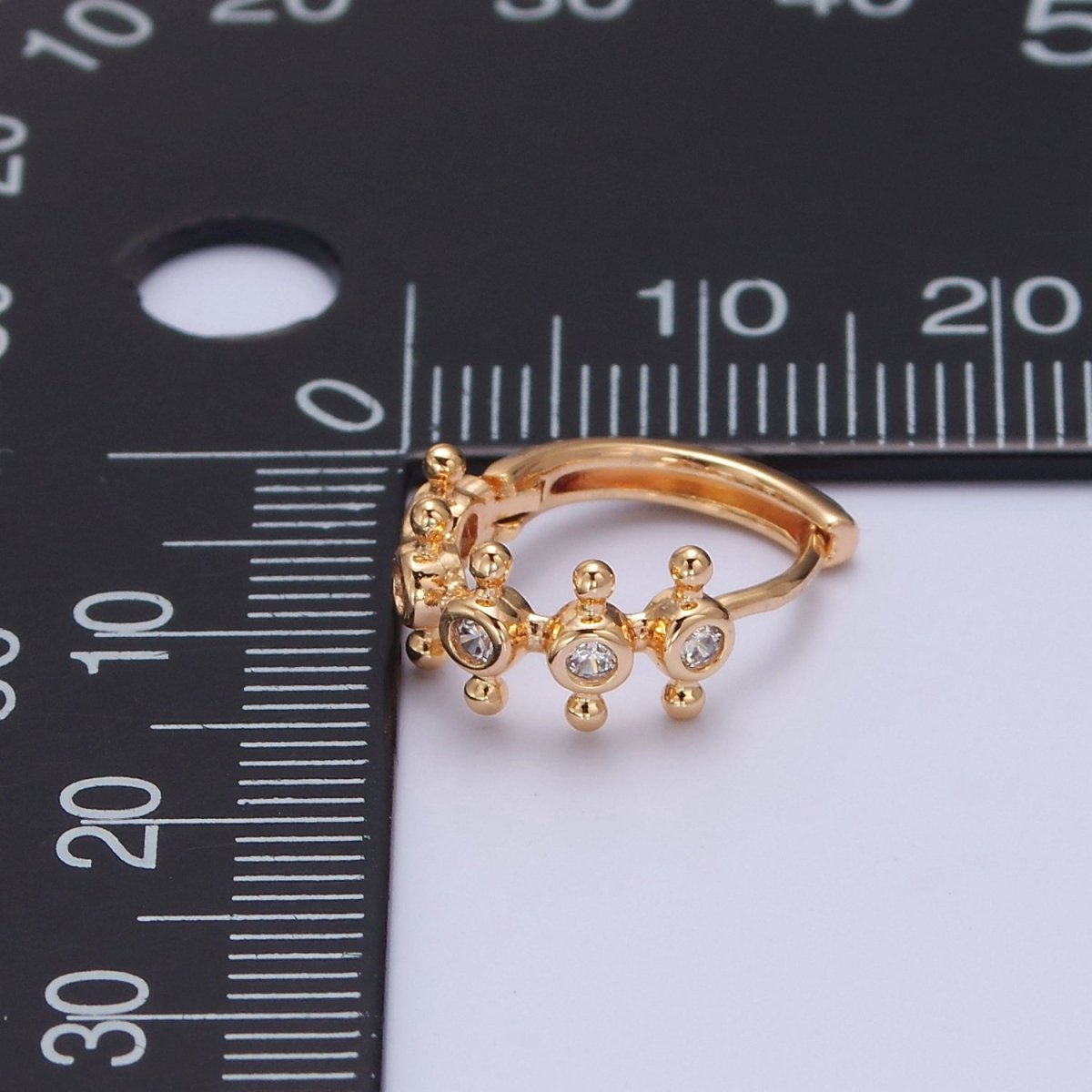 16K Gold Filled Round Bezel Cut Huggie Earring T-438 - DLUXCA