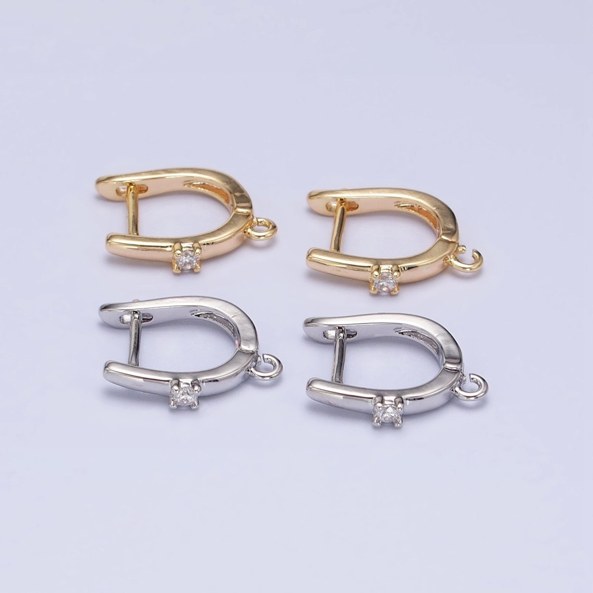 16K Gold Filled Round Clear CZ Open Loop 14.5mm English Lock Earrings in Gold & Silver | Z-239 Z-240 - DLUXCA