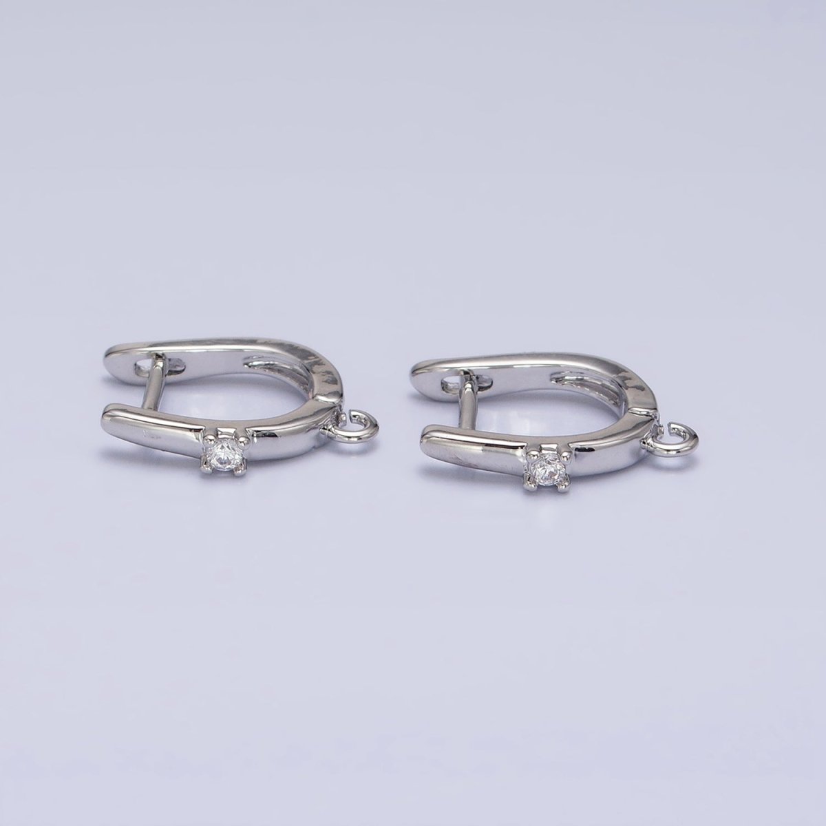 16K Gold Filled Round Clear CZ Open Loop 14.5mm English Lock Earrings in Gold & Silver | Z-239 Z-240 - DLUXCA