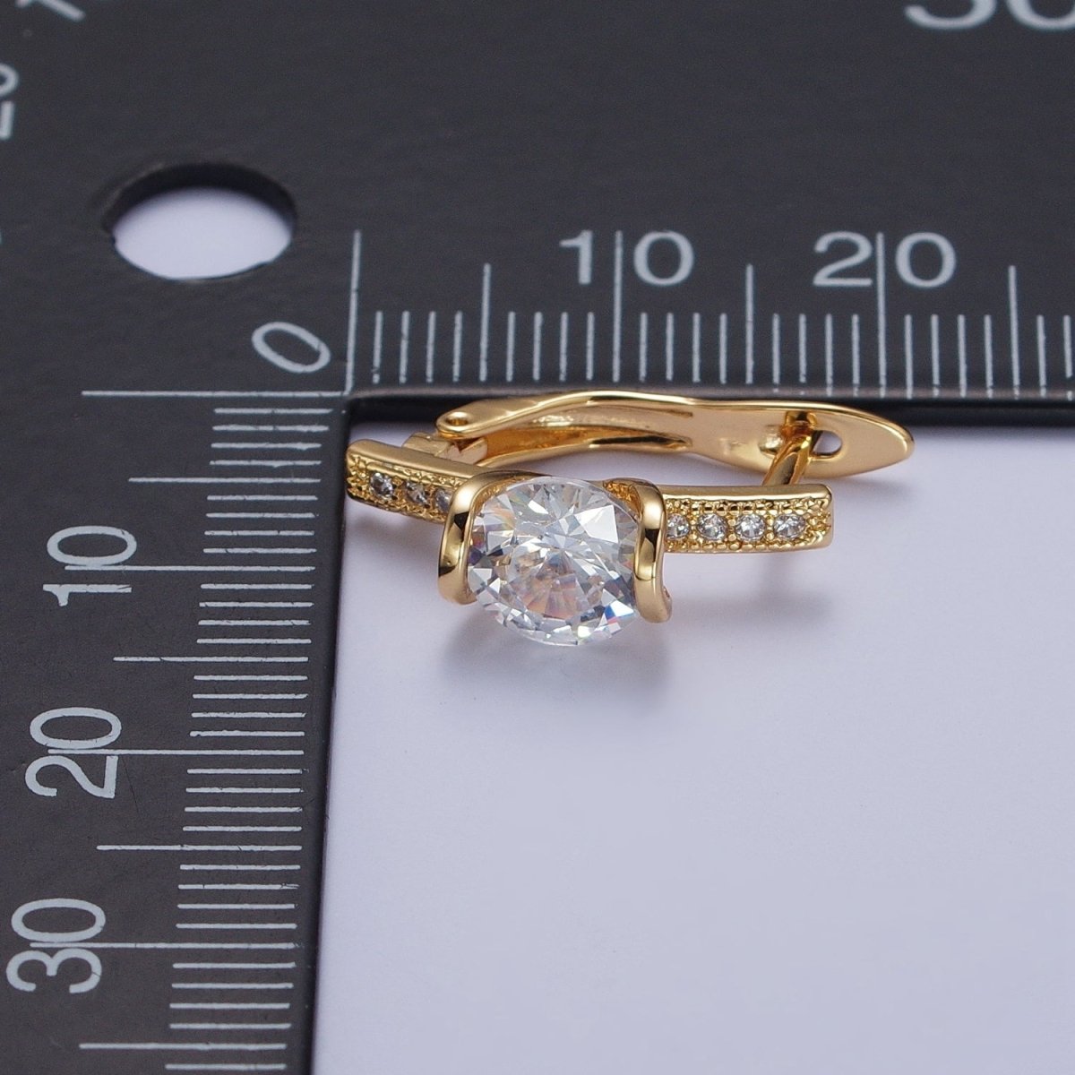 16K Gold Filled Round Cubic Zirconia Center Micro Paved Latch Back Earrings | X-851 - DLUXCA