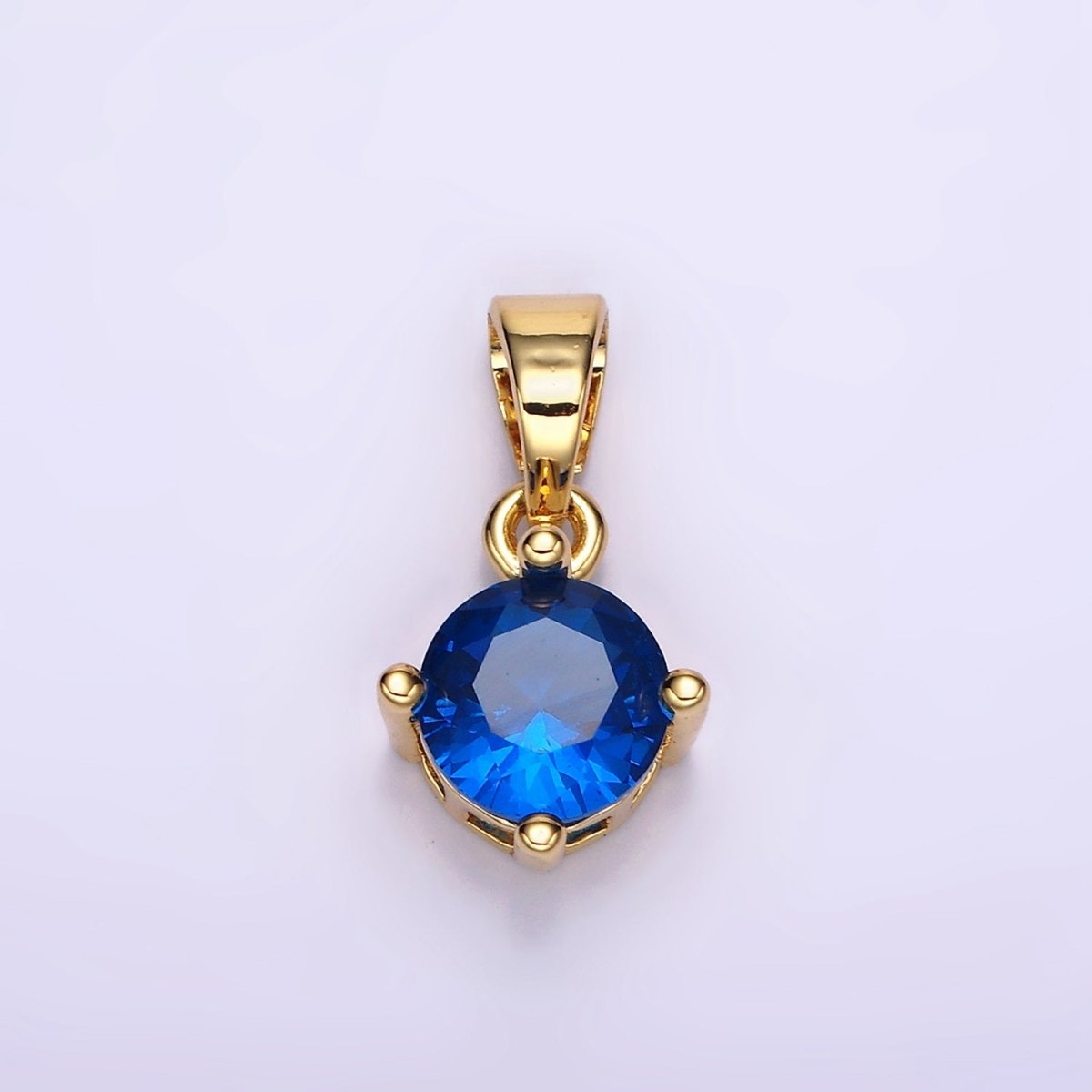 16K Gold Filled Round CZ Birthstone Personalized Solitaire Pendant | N1924 - N1935 - DLUXCA