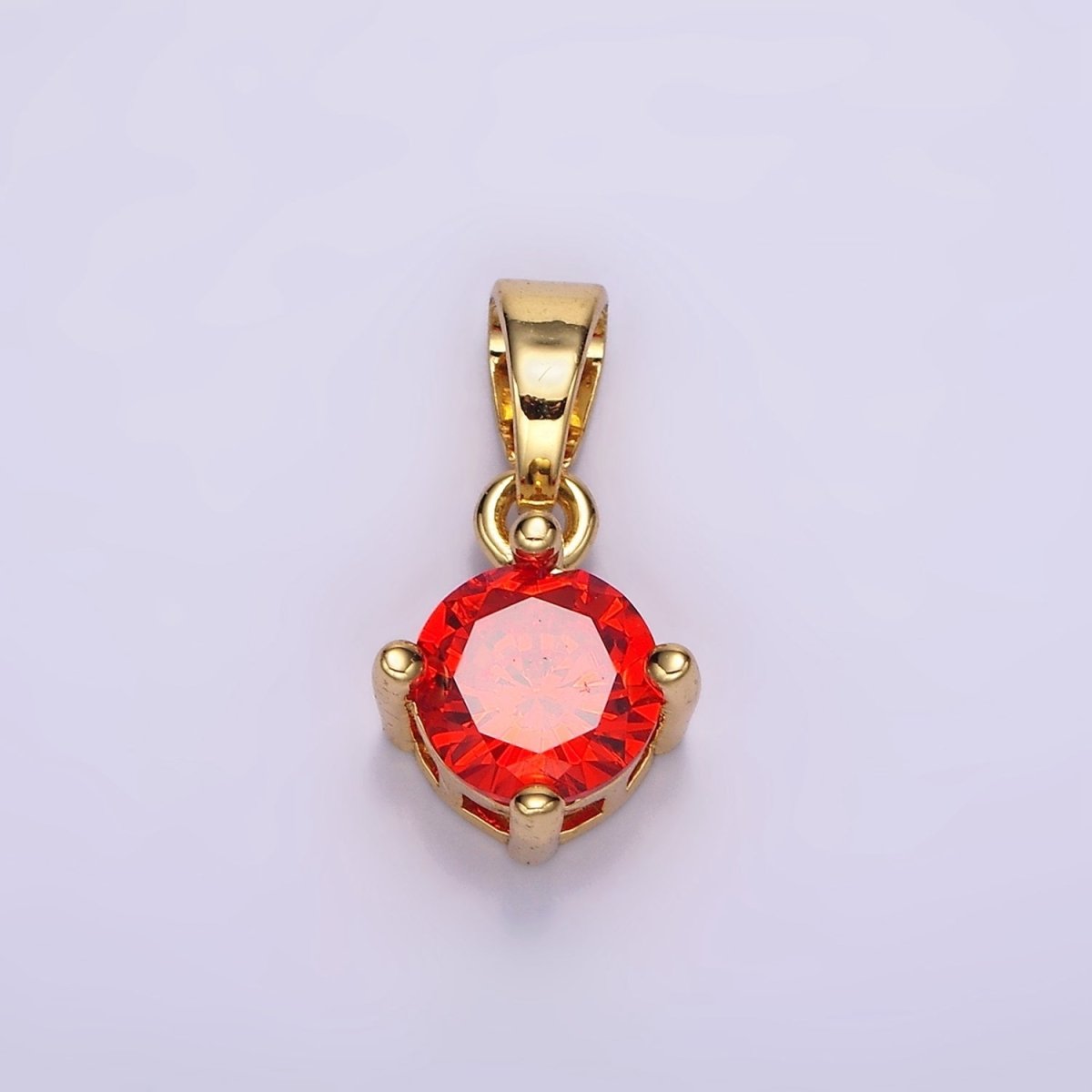 16K Gold Filled Round CZ Birthstone Personalized Solitaire Pendant | N1924 - N1935 - DLUXCA