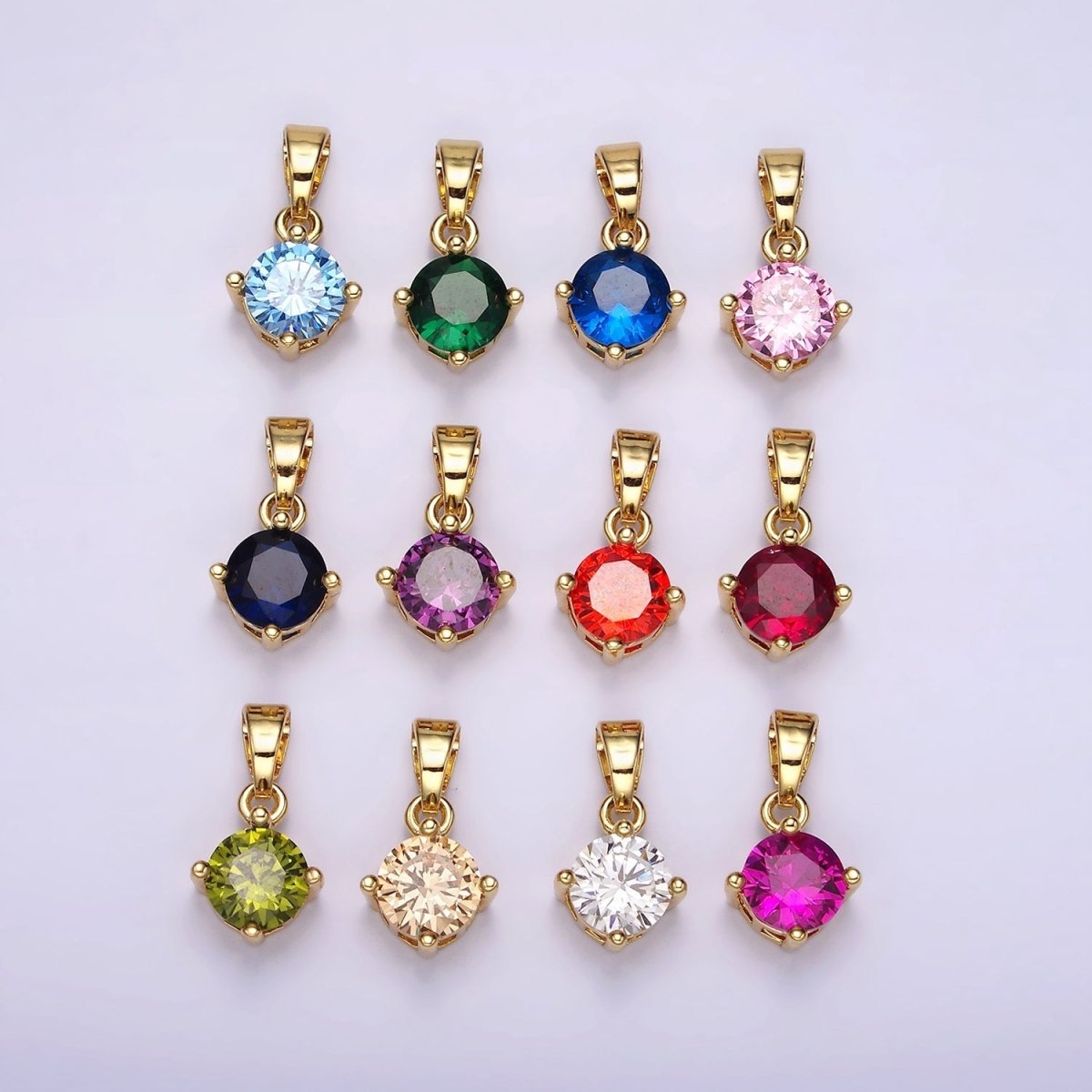 16K Gold Filled Round CZ Birthstone Personalized Solitaire Pendant | N1924 - N1935 - DLUXCA