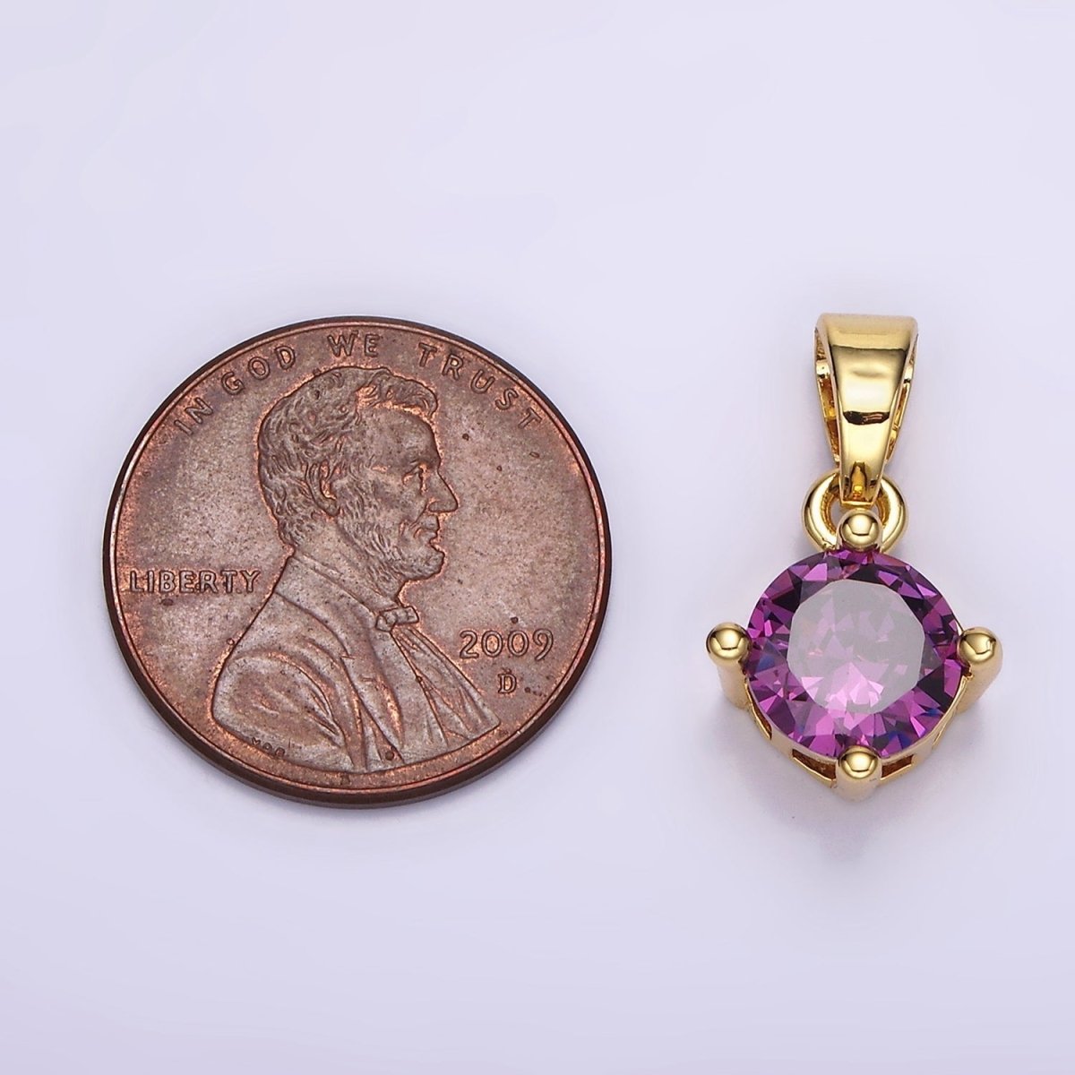 16K Gold Filled Round CZ Birthstone Personalized Solitaire Pendant | N1924 - N1935 - DLUXCA