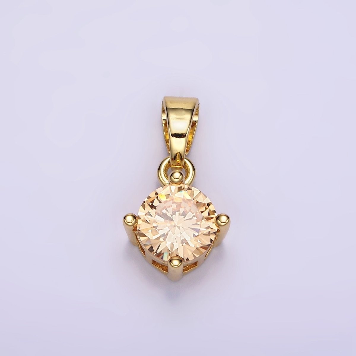16K Gold Filled Round CZ Birthstone Personalized Solitaire Pendant | N1924 - N1935 - DLUXCA