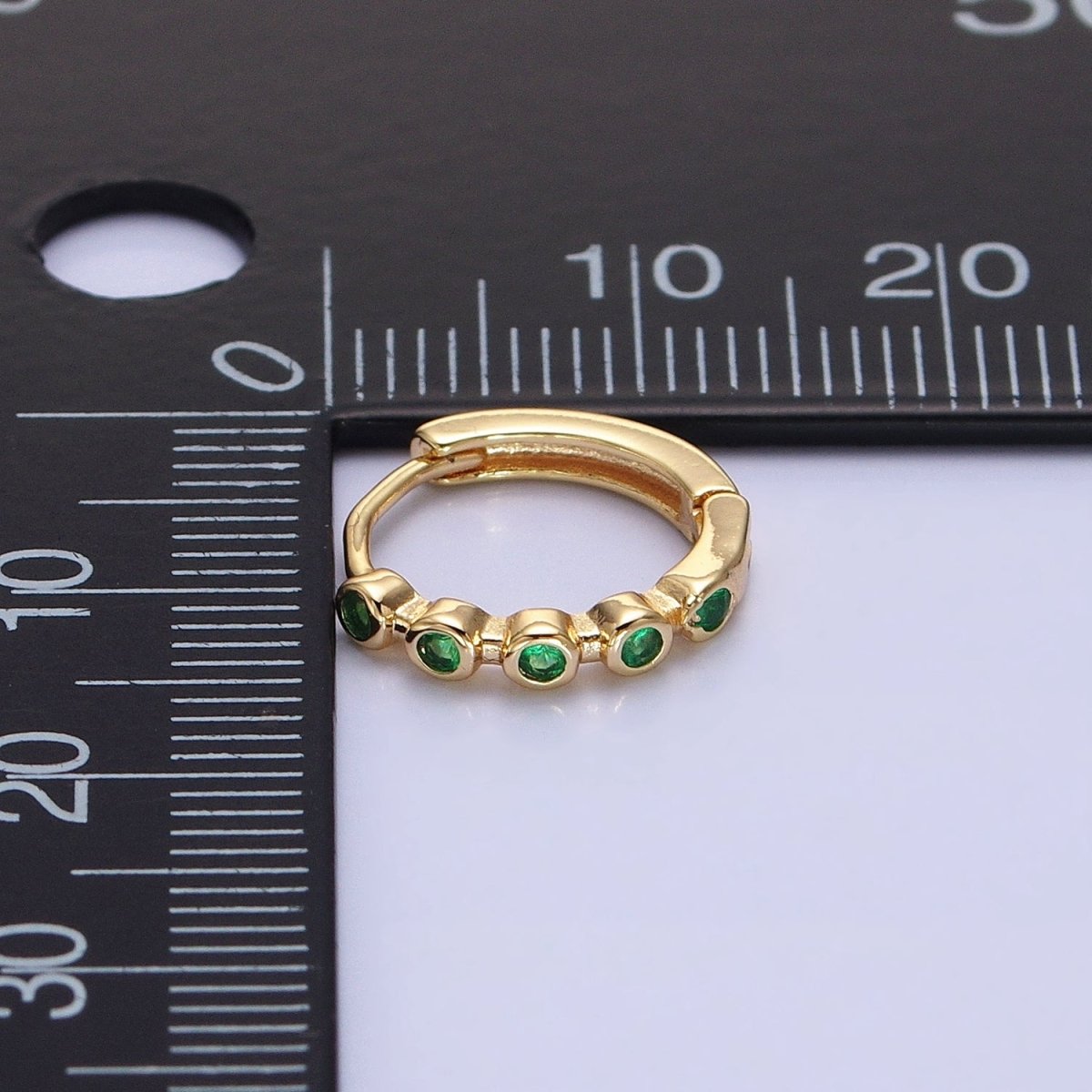 16K Gold Filled Round Green CZ Lined 12.5mm Huggie Earrings in Gold & Silver | AB1445 AB1446 - DLUXCA