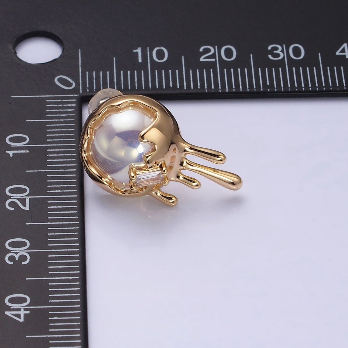 16K Gold Filled Round Iridescent Pearl Molten Drip Stud Earrings in Gold & Silver | AD980 AD981 - DLUXCA