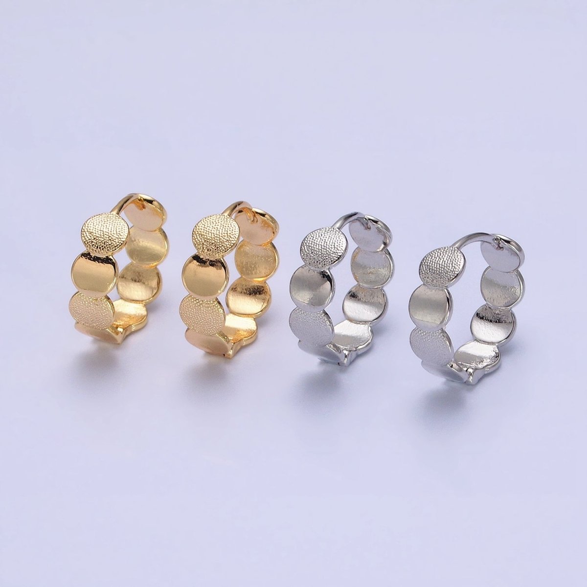 16K Gold Filled Round Textured Lined 15mm Wide Huggie Earrings in Gold & Silver | AB1465 AB1466 - DLUXCA