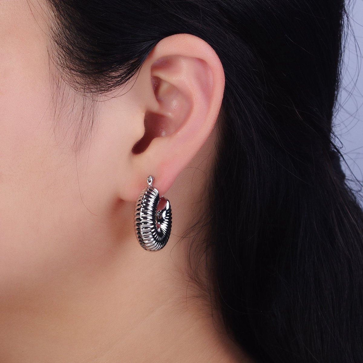 16K Gold Filled Scalloped Chubby Latch Earrings in Gold & Silver | AD883 AD884 - DLUXCA