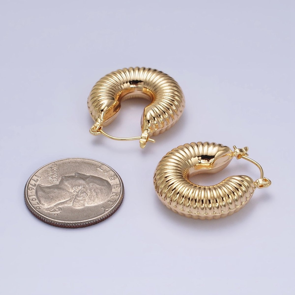 16K Gold Filled Scalloped Chubby Latch Earrings in Gold & Silver | AD883 AD884 - DLUXCA