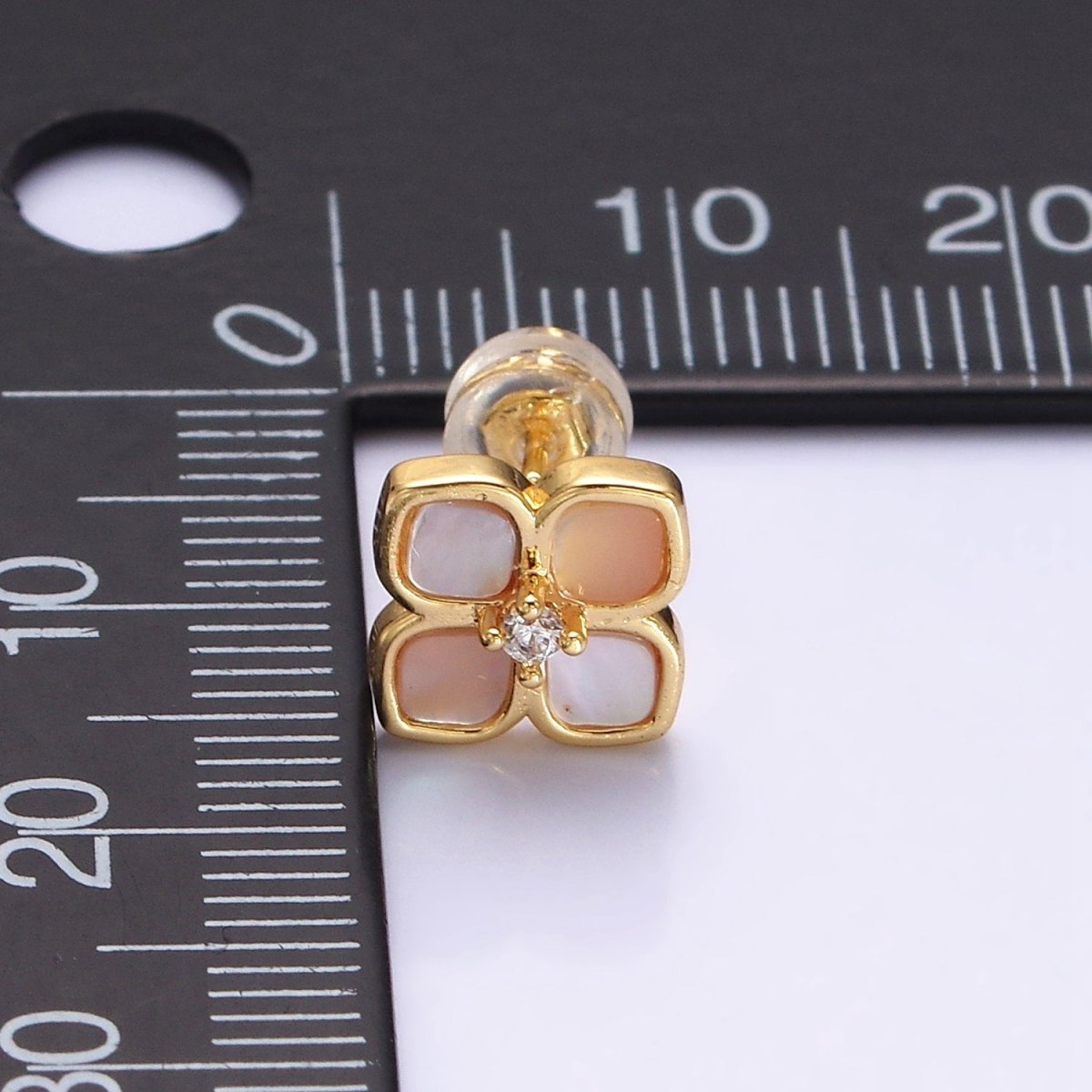 16K Gold Filled Shell Pearl Flower Quatrefoil Stud Earring in Gold & Silver | AD1554 AD1555 - DLUXCA