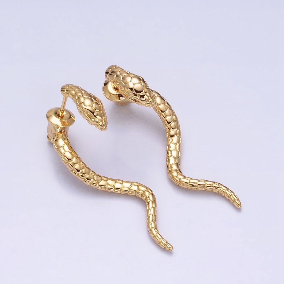 16K Gold Filled Snake Serpent Textured Wavy Drop Stud Earrings in Gold & Silver | AD1476 AD1477 - DLUXCA