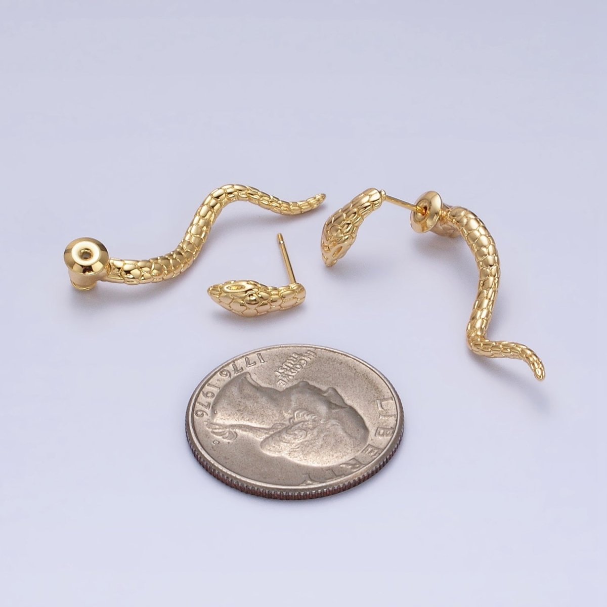 16K Gold Filled Snake Serpent Textured Wavy Drop Stud Earrings in Gold & Silver | AD1476 AD1477 - DLUXCA