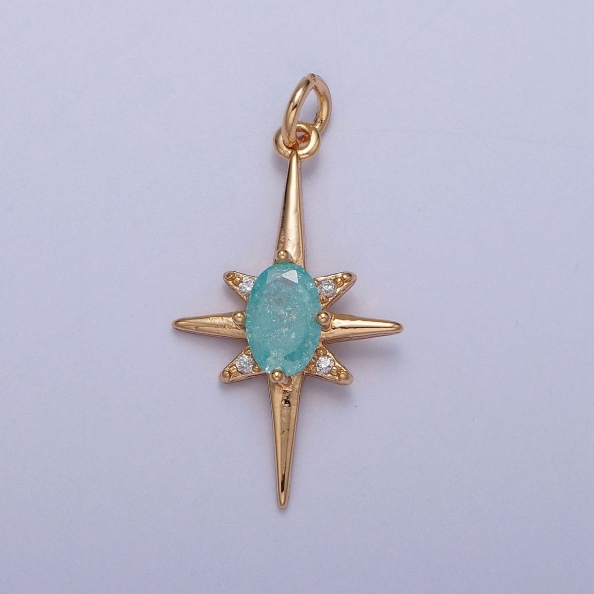 16K Gold Filled Sparkly Pastel Celestial North Star Charm Oval Cubic Zirconia Charm Jewelry Component | X-264-X-267 - DLUXCA