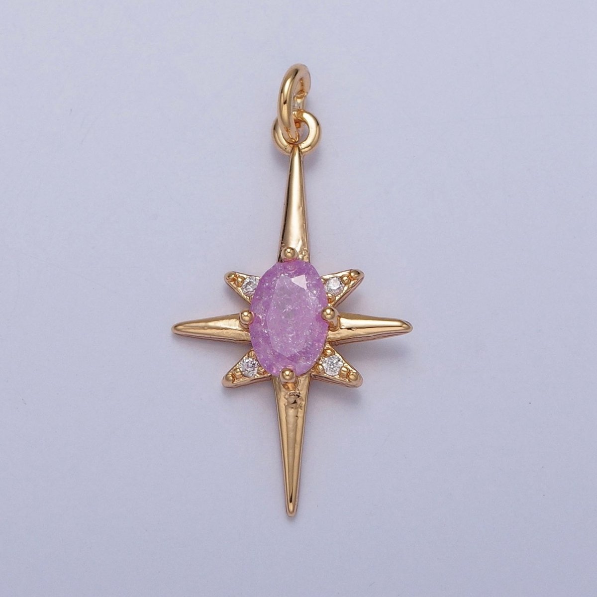 16K Gold Filled Sparkly Pastel Celestial North Star Charm Oval Cubic Zirconia Charm Jewelry Component | X-264-X-267 - DLUXCA