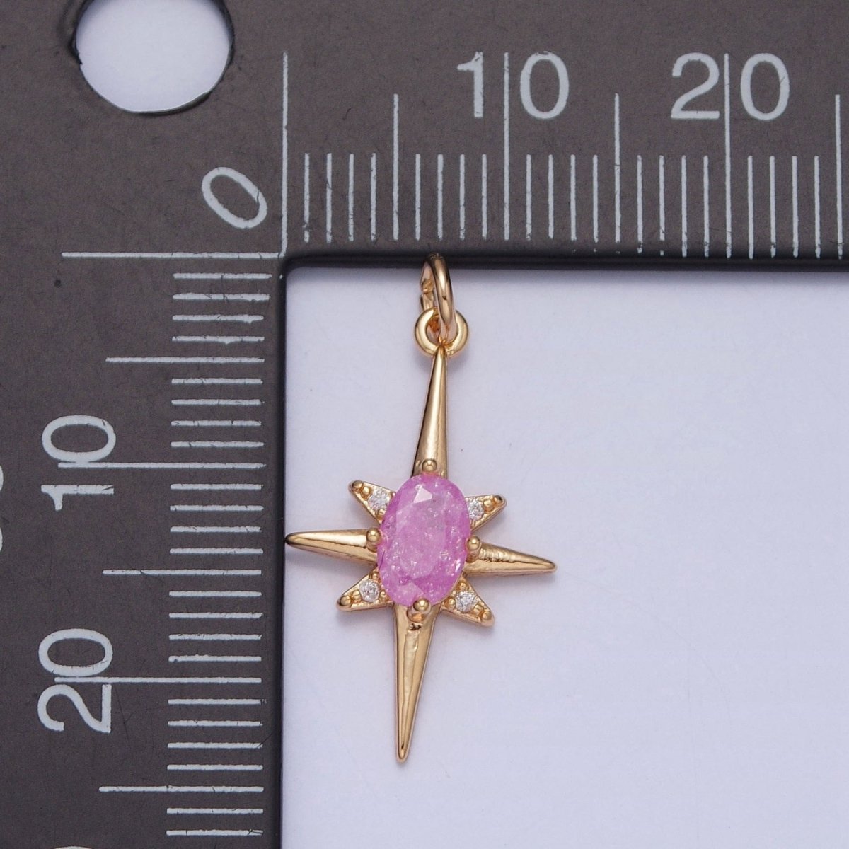 16K Gold Filled Sparkly Pastel Celestial North Star Charm Oval Cubic Zirconia Charm Jewelry Component | X-264-X-267 - DLUXCA