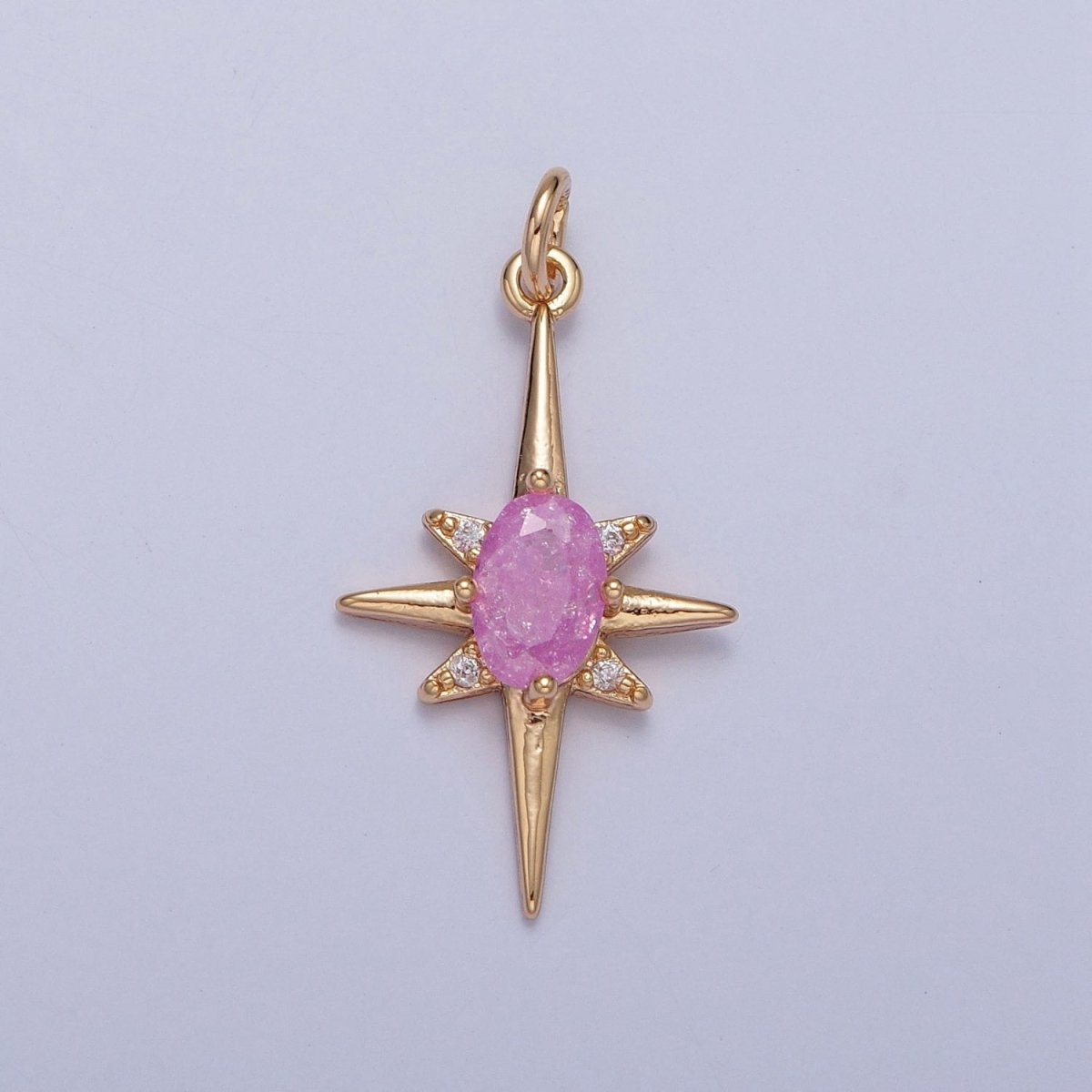 16K Gold Filled Sparkly Pastel Celestial North Star Charm Oval Cubic Zirconia Charm Jewelry Component | X-264-X-267 - DLUXCA