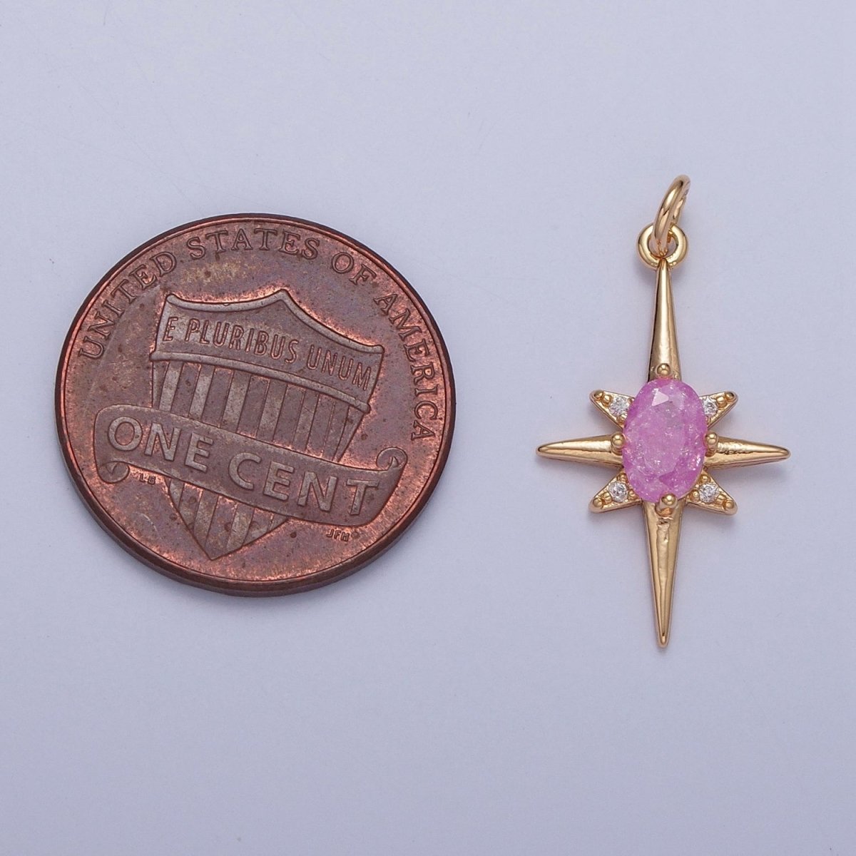 16K Gold Filled Sparkly Pastel Celestial North Star Charm Oval Cubic Zirconia Charm Jewelry Component | X-264-X-267 - DLUXCA