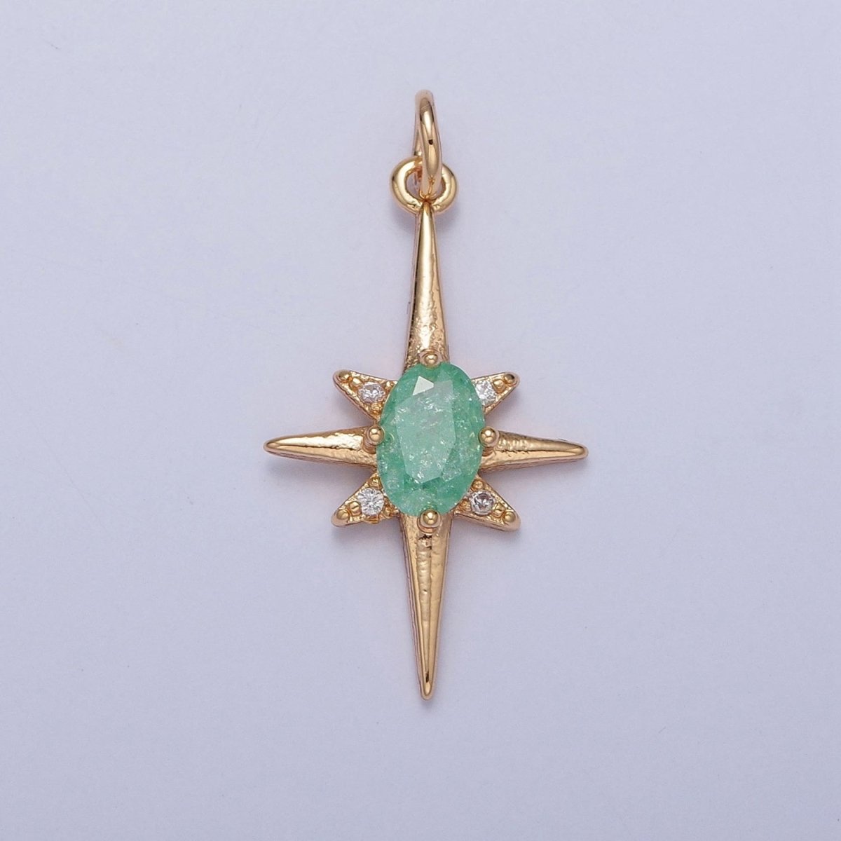 16K Gold Filled Sparkly Pastel Celestial North Star Charm Oval Cubic Zirconia Charm Jewelry Component | X-264-X-267 - DLUXCA