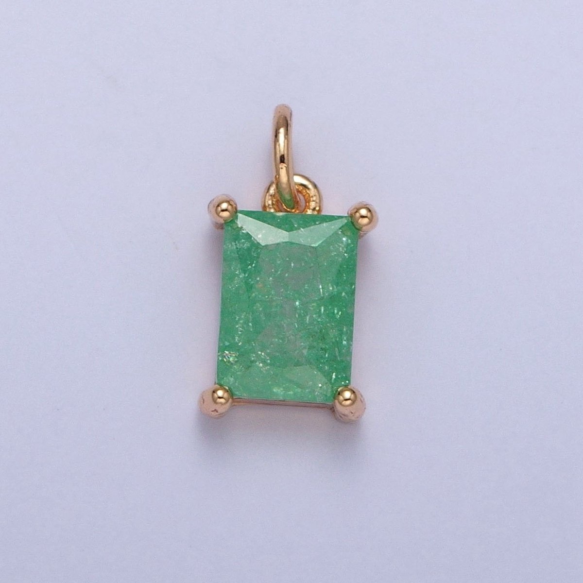 16K Gold Filled Sparkly Pastel Emerald Cut Cubic Zirconia Charm Jewelry Making Component Rectangle Square Add on Charm | X-268-X-272 - DLUXCA