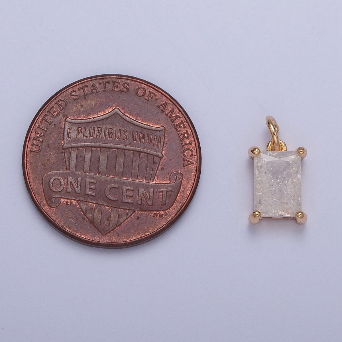 16K Gold Filled Sparkly Pastel Emerald Cut Cubic Zirconia Charm Jewelry Making Component Rectangle Square Add on Charm | X-268-X-272 - DLUXCA