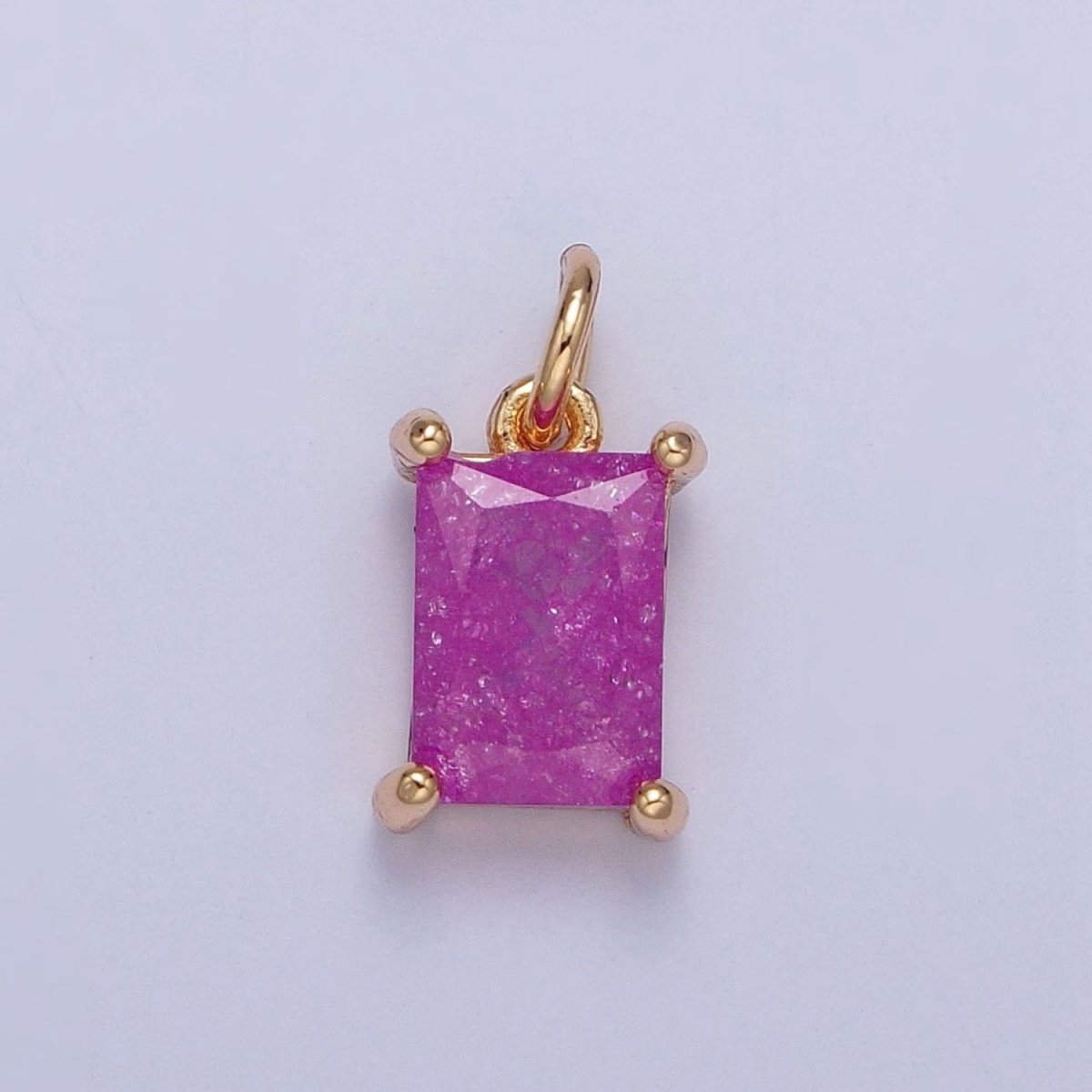 16K Gold Filled Sparkly Pastel Emerald Cut Cubic Zirconia Charm Jewelry Making Component Rectangle Square Add on Charm | X-268-X-272 - DLUXCA