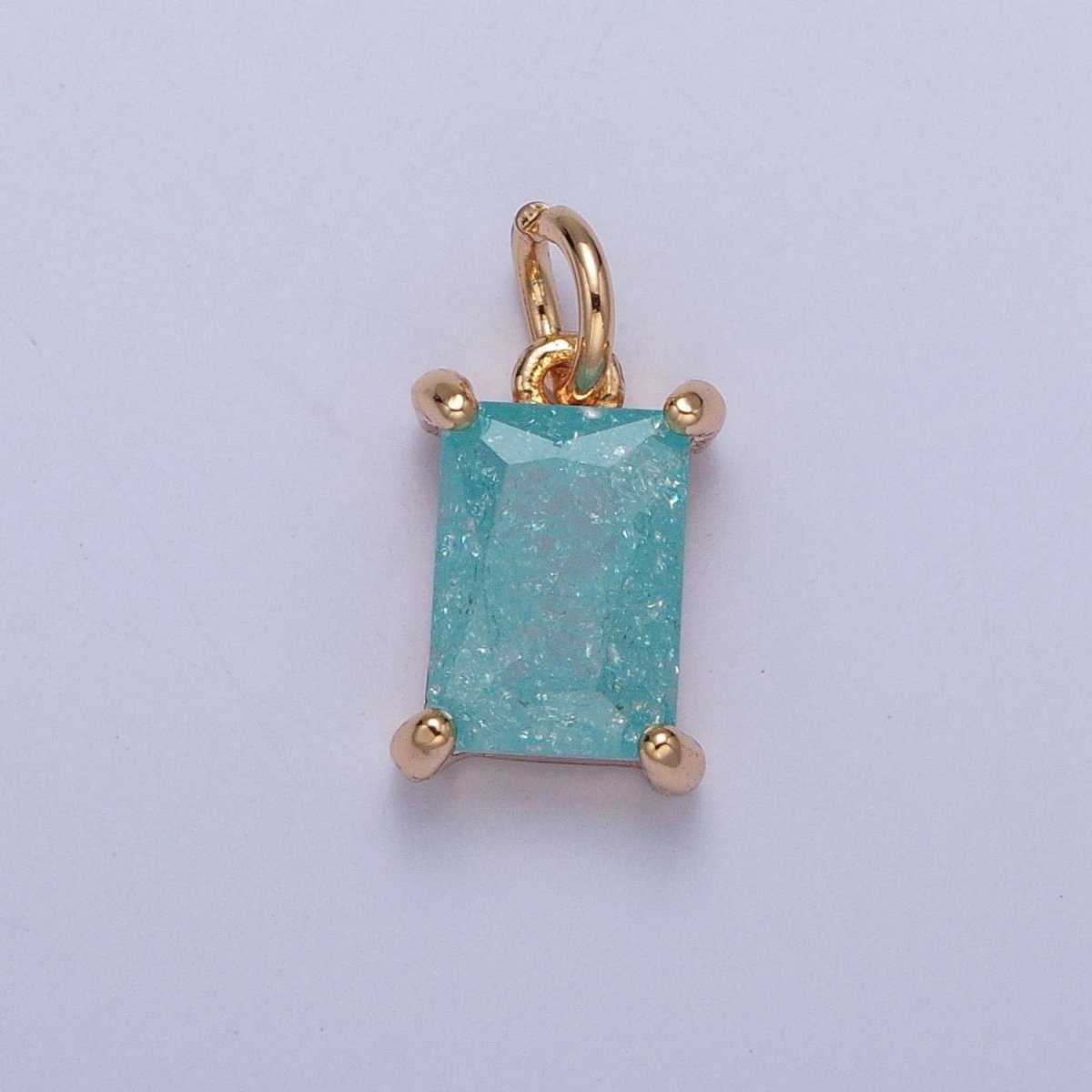 16K Gold Filled Sparkly Pastel Emerald Cut Cubic Zirconia Charm Jewelry Making Component Rectangle Square Add on Charm | X-268-X-272 - DLUXCA
