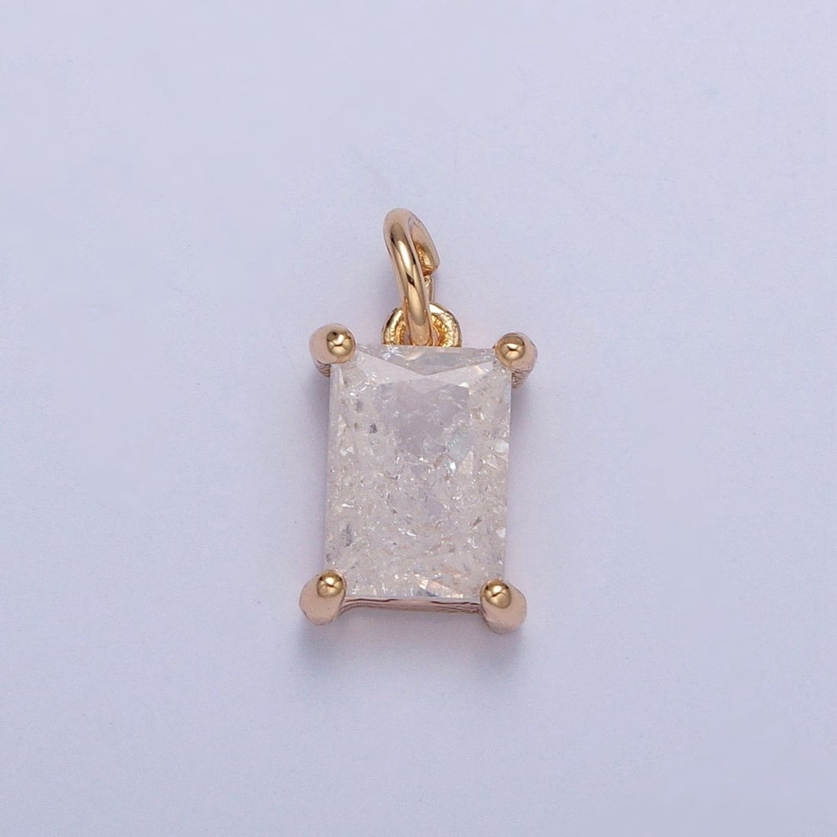 16K Gold Filled Sparkly Pastel Emerald Cut Cubic Zirconia Charm Jewelry Making Component Rectangle Square Add on Charm | X-268-X-272 - DLUXCA
