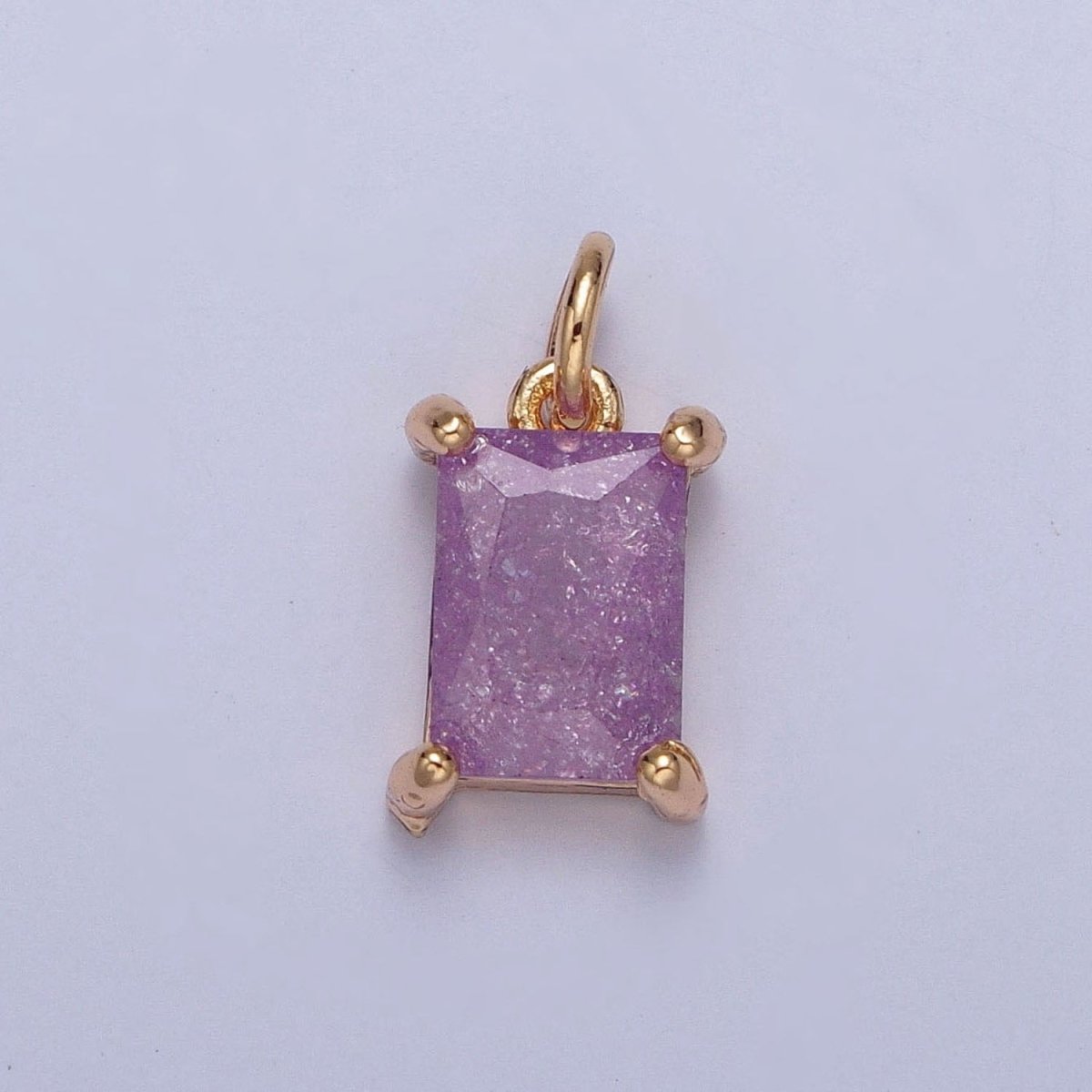 16K Gold Filled Sparkly Pastel Emerald Cut Cubic Zirconia Charm Jewelry Making Component Rectangle Square Add on Charm | X-268-X-272 - DLUXCA