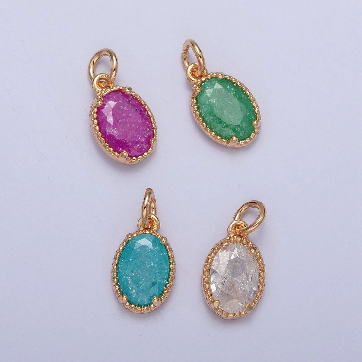 16K Gold Filled Sparkly Pastel Oval Cubic Zirconia Charm Jewelry Making Component | X-273-X-276 - DLUXCA