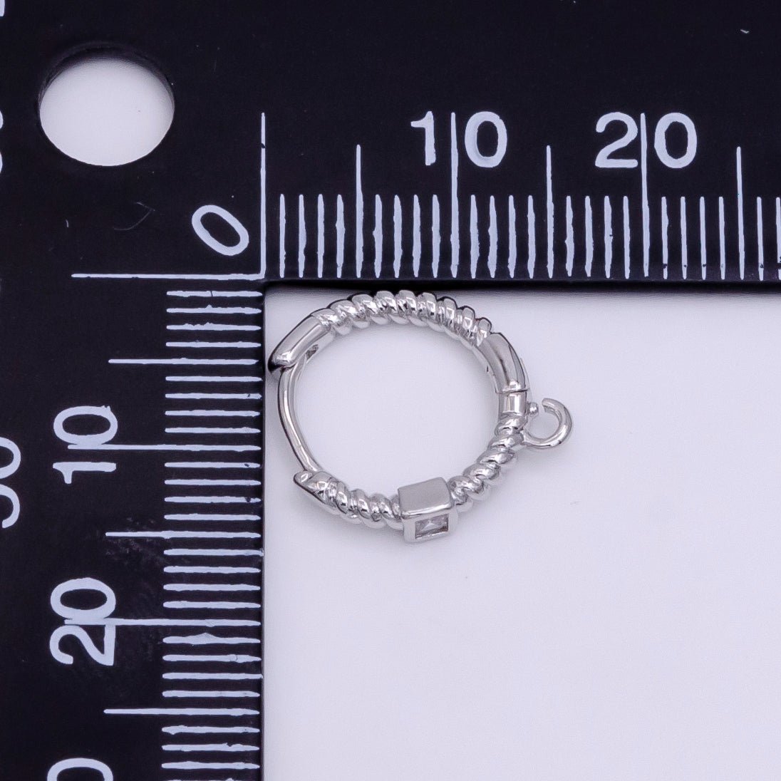 16K Gold Filled Square CZ Twisted Croissant Open Loop Huggie Earrings Supply in Gold & Silver | L810 L929 - DLUXCA