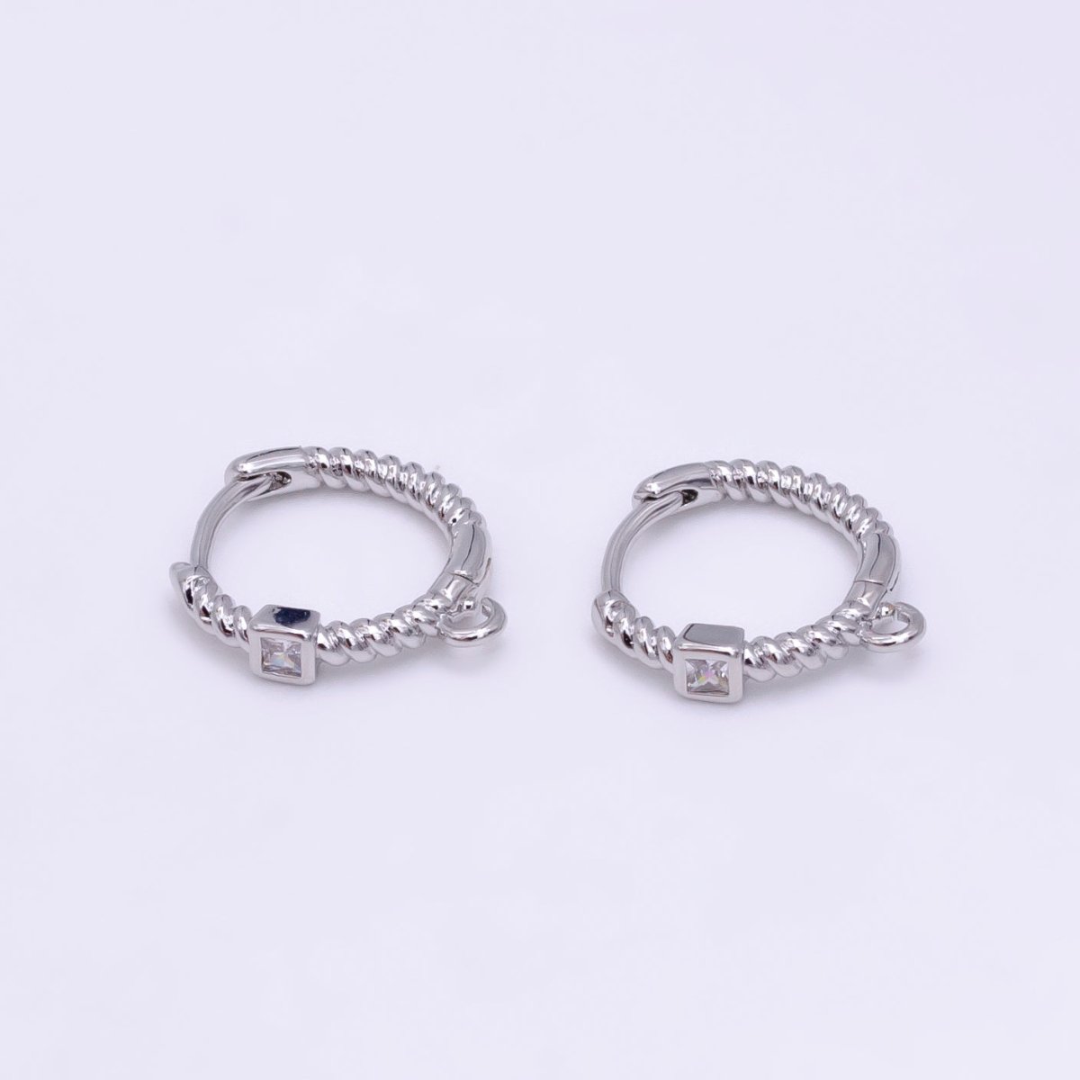 16K Gold Filled Square CZ Twisted Croissant Open Loop Huggie Earrings Supply in Gold & Silver | L810 L929 - DLUXCA