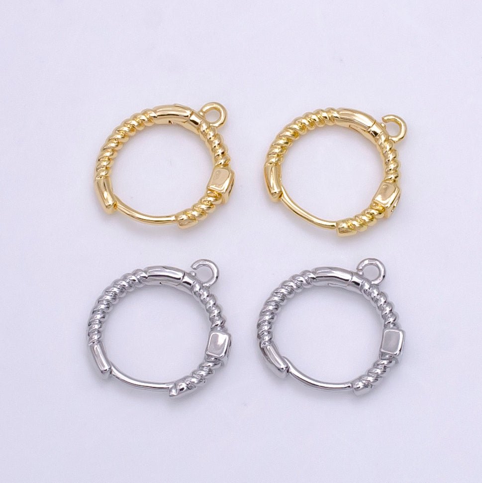 16K Gold Filled Square CZ Twisted Croissant Open Loop Huggie Earrings Supply in Gold & Silver | L810 L929 - DLUXCA