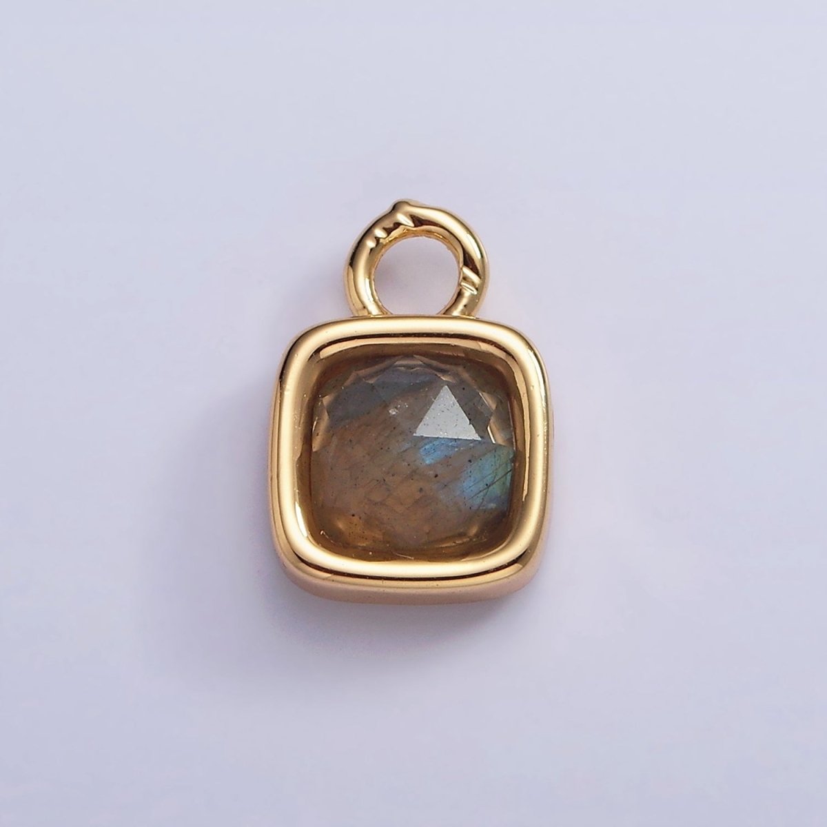 16K Gold Filled Square Multifaceted Natural Gemstone Personalized Add-On Charm | AC1466 - AC1478 - DLUXCA
