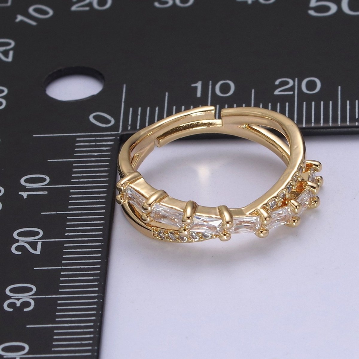 16K Gold Filled Stacking Double Band Unique Clear Crystal Zirconia CZ Adjustable Ring U-304 - DLUXCA