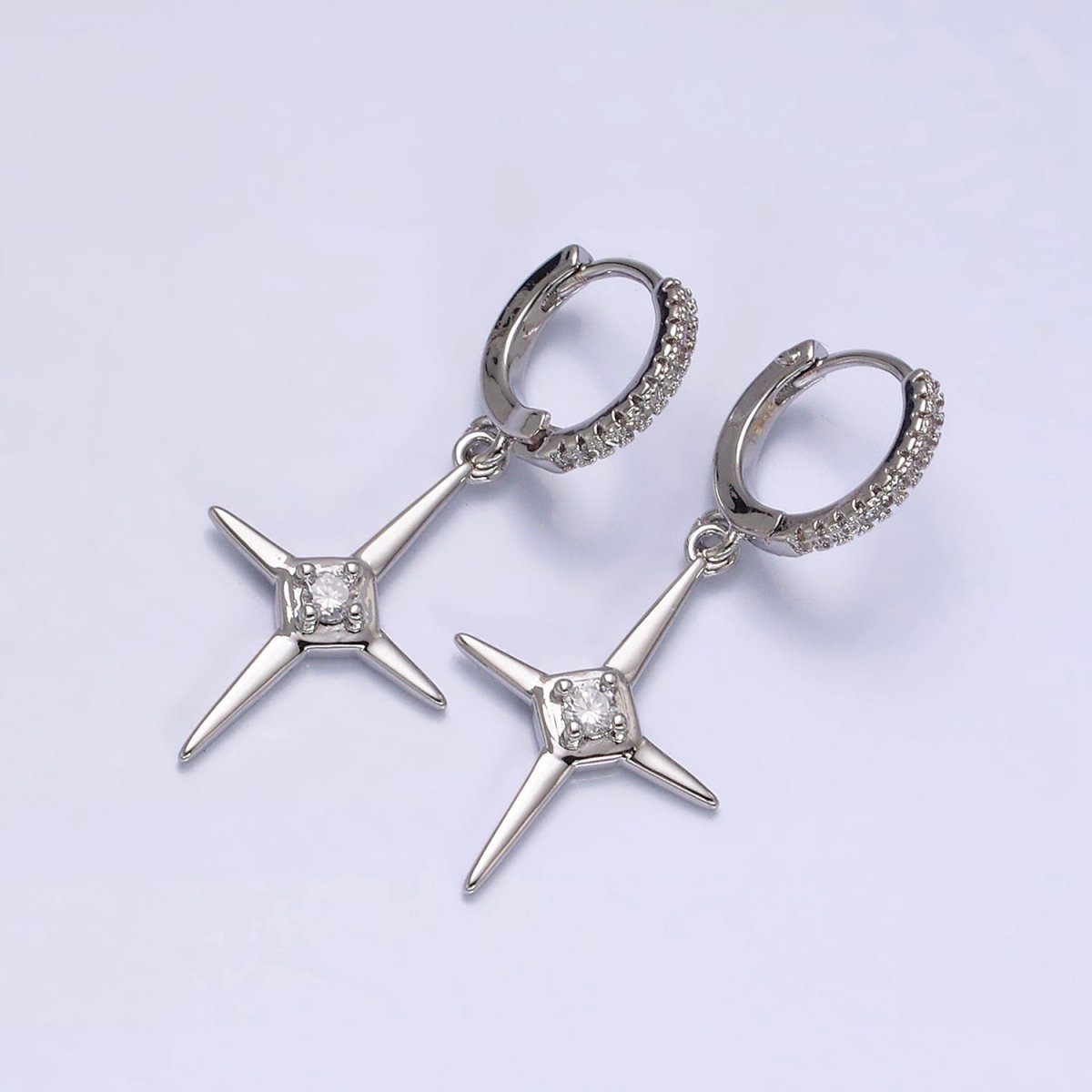 16K Gold Filled Star Celestial Drop Clear CZ Micro Paved Huggie Earrings in Gold & Silver | AD1062 AD1063 - DLUXCA