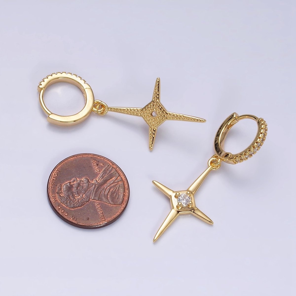 16K Gold Filled Star Celestial Drop Clear CZ Micro Paved Huggie Earrings in Gold & Silver | AD1062 AD1063 - DLUXCA