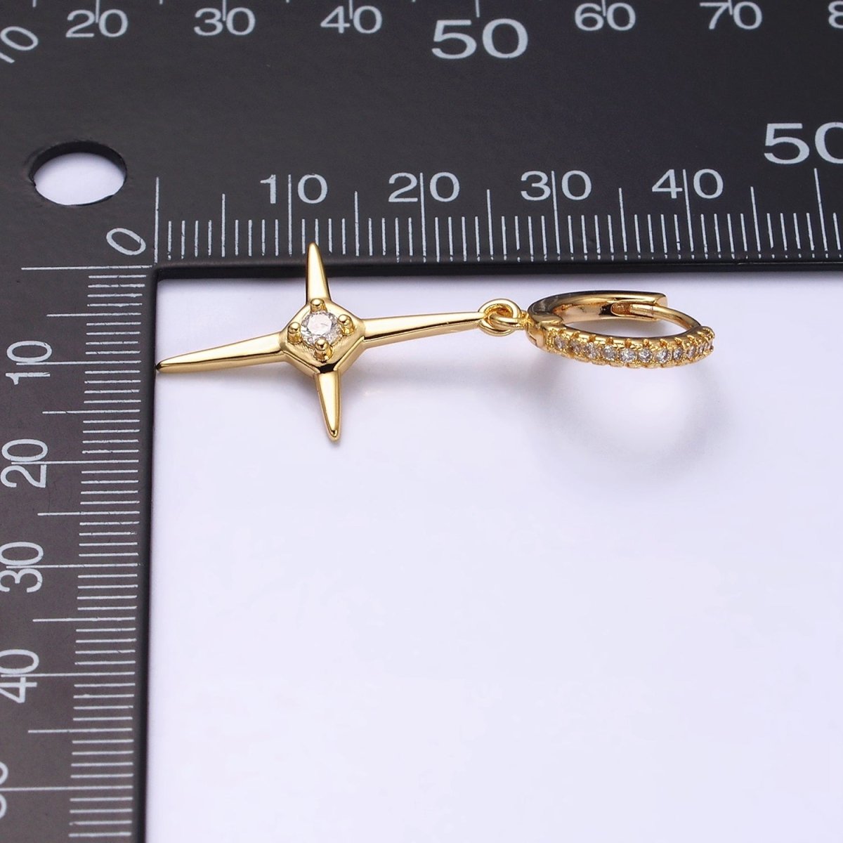 16K Gold Filled Star Celestial Drop Clear CZ Micro Paved Huggie Earrings in Gold & Silver | AD1062 AD1063 - DLUXCA