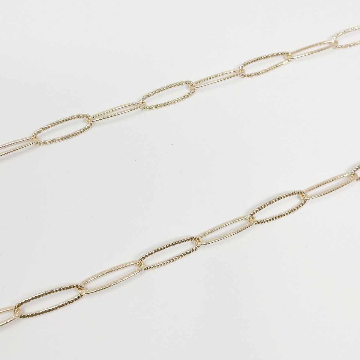16K Gold Filled Stripe PAPERCLIP Chain by Yard, Oval Link Chain by Foot, Paper Clip Link for DIY Craft | ROLL-405 Clearance Pricing - DLUXCA