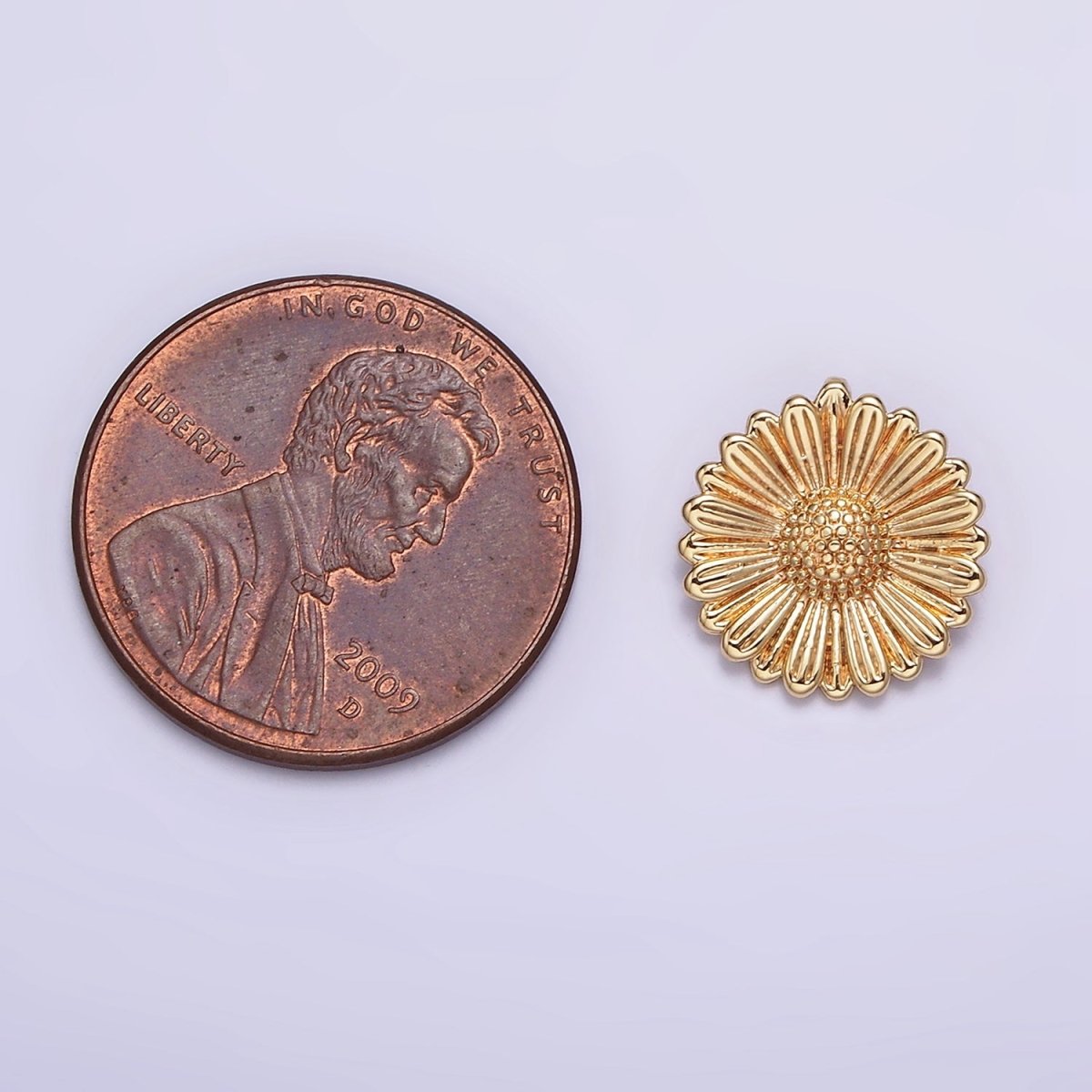 16K Gold Filled Sunflower Textured Round Pendant | AA603 - DLUXCA