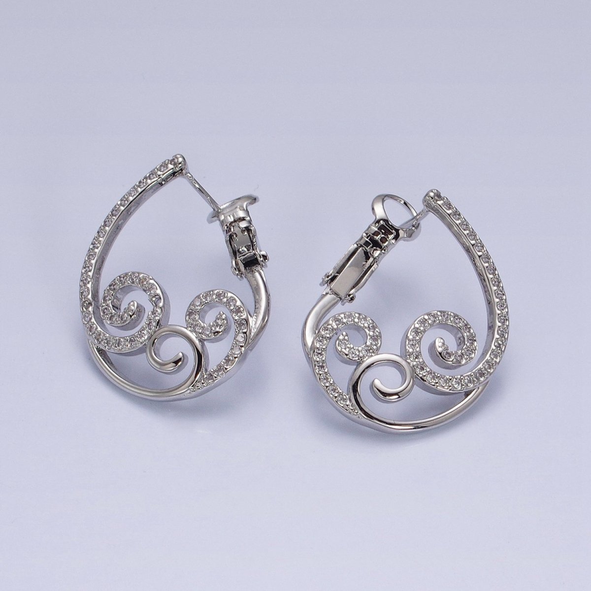 16K Gold Filled Swirl Micro Paved CZ Front-Facing Hinge Earring in Gold & Silver | AD1147 AD1148 - DLUXCA