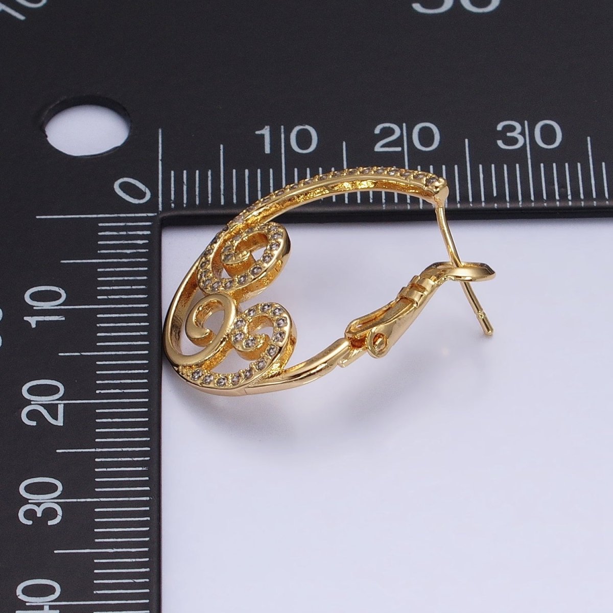 16K Gold Filled Swirl Micro Paved CZ Front-Facing Hinge Earring in Gold & Silver | AD1147 AD1148 - DLUXCA