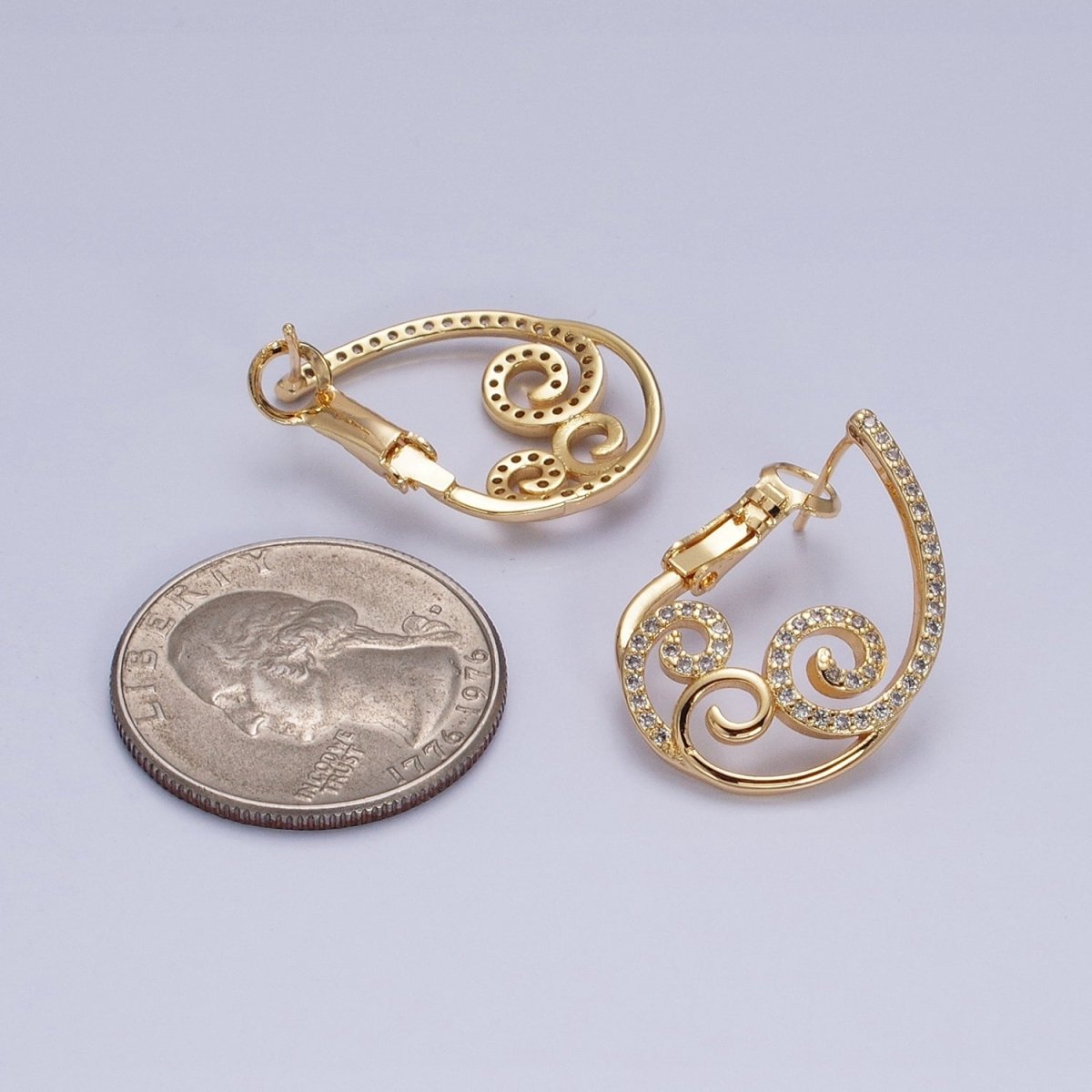 16K Gold Filled Swirl Micro Paved CZ Front-Facing Hinge Earring in Gold & Silver | AD1147 AD1148 - DLUXCA