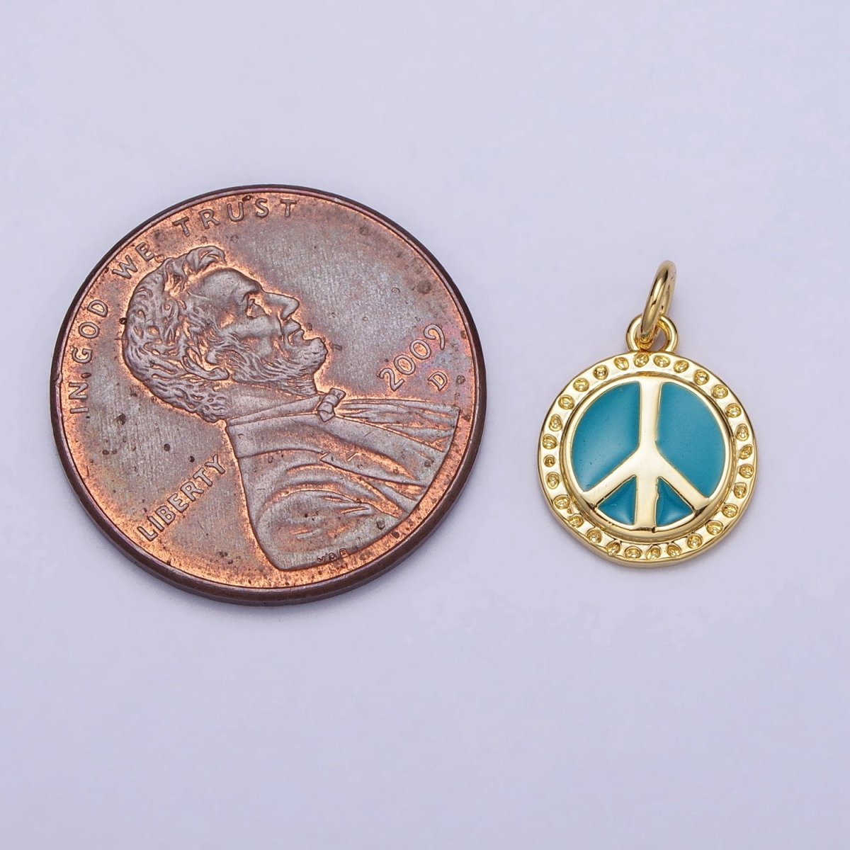 16K Gold Filled Teal Enamel Peace Symbol Round Add-On Charm | AC1284 AC1285 - DLUXCA