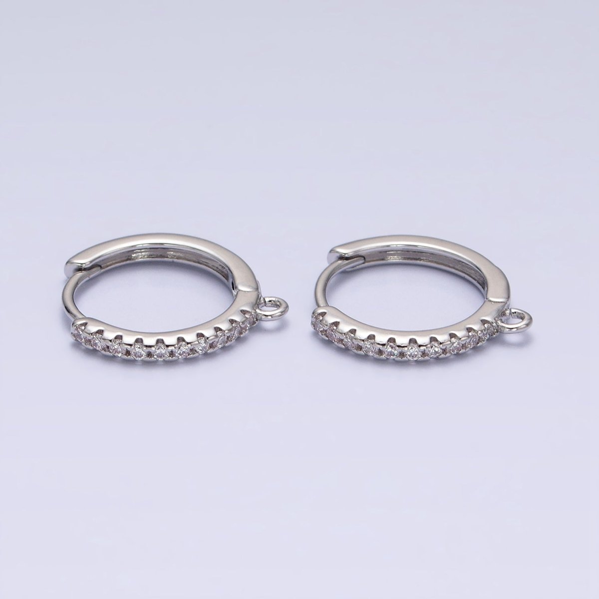 16K Gold Filled Thin Clear Micro Paved 17mm Open Loop Huggie Earrings Supply in Gold & Silver | Z-227 Z-228 - DLUXCA