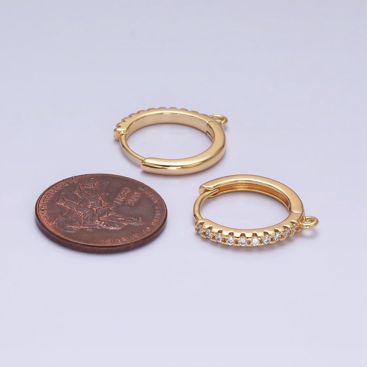 16K Gold Filled Thin Clear Micro Paved 17mm Open Loop Huggie Earrings Supply in Gold & Silver | Z-227 Z-228 - DLUXCA