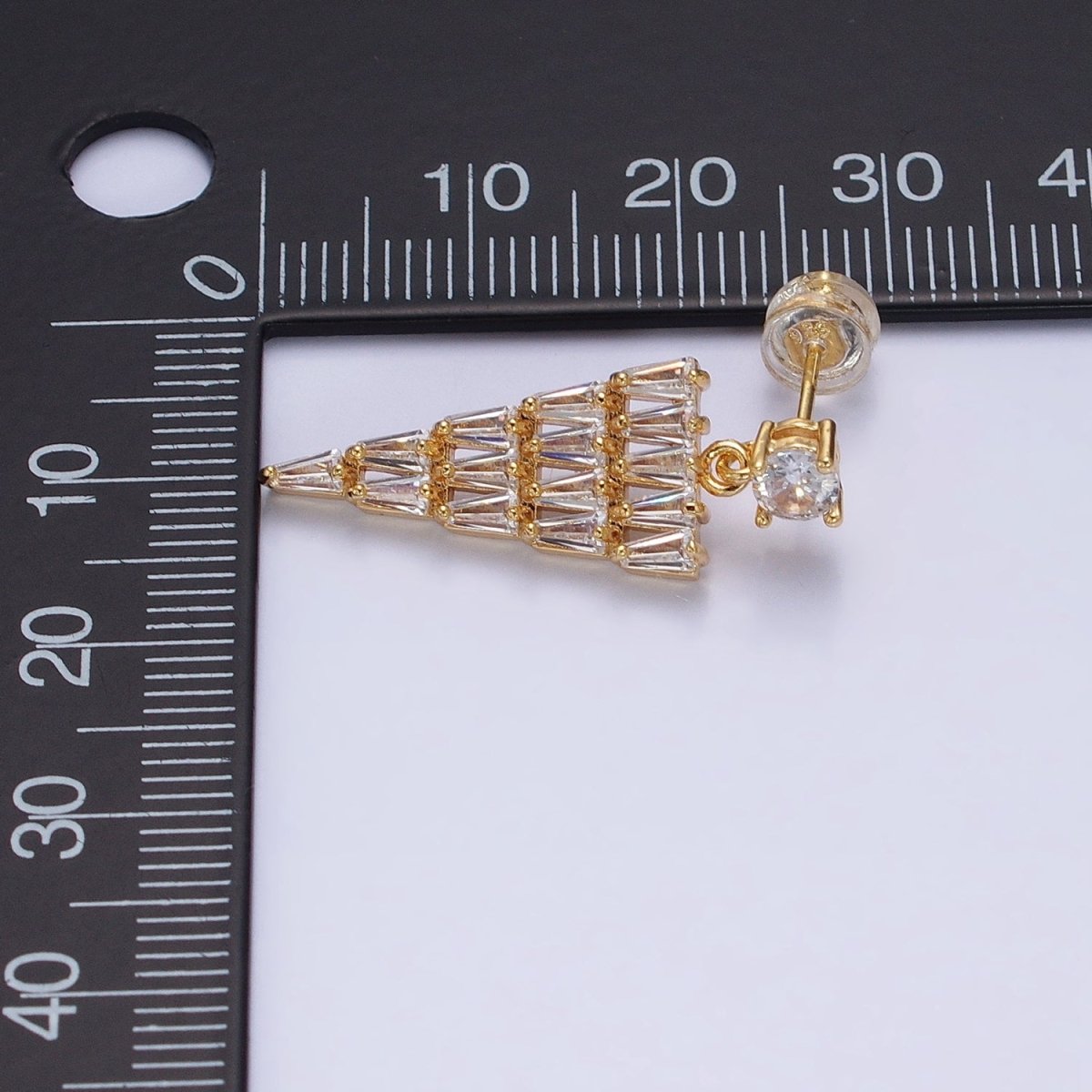 16K Gold Filled Triangle Baguette CZ Drop Stud Earrings in Gold & Silver | AB1476 AB1477 - DLUXCA