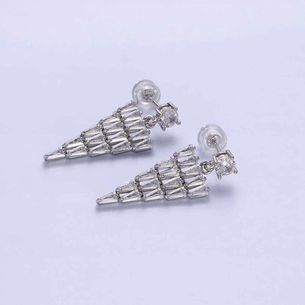 16K Gold Filled Triangle Baguette CZ Drop Stud Earrings in Gold & Silver | AB1476 AB1477 - DLUXCA