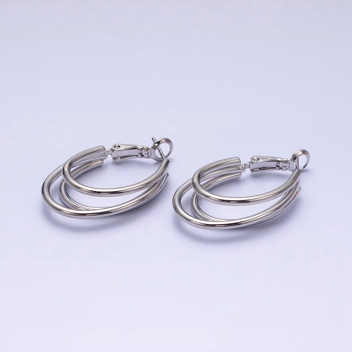 16K Gold Filled Triple Band Oblong Hinge Hoop Earrings in Gold & Silver | AD847 AD848 - DLUXCA